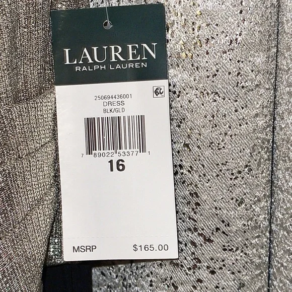NWT Lauren Ralph Lauren DRESS, Metallic Gold Top & Black Split Skirt, Sz 16 - Picture 6 of 11